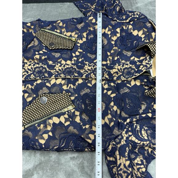 Self Portrait Navy Lace Embroidered Jacket US 8 | 3D Floral Textured Coat - Picture 10 of 12
